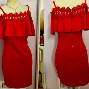 Red off the shoulder dress!